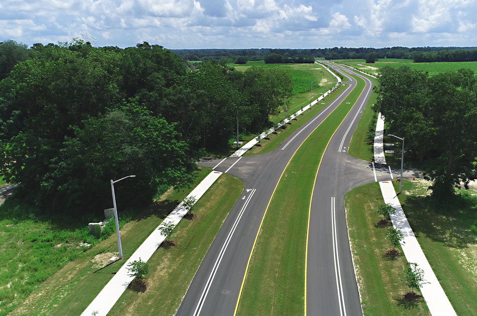 Aerial of San Felasco Parkway in Alachua, Florida construction