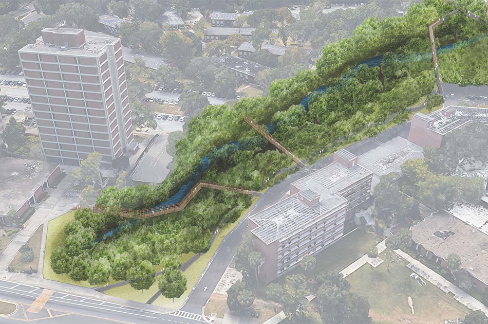 Concept render of the UF Trails Master Plan, CHW provided landscape architecture and concept design services for this project.