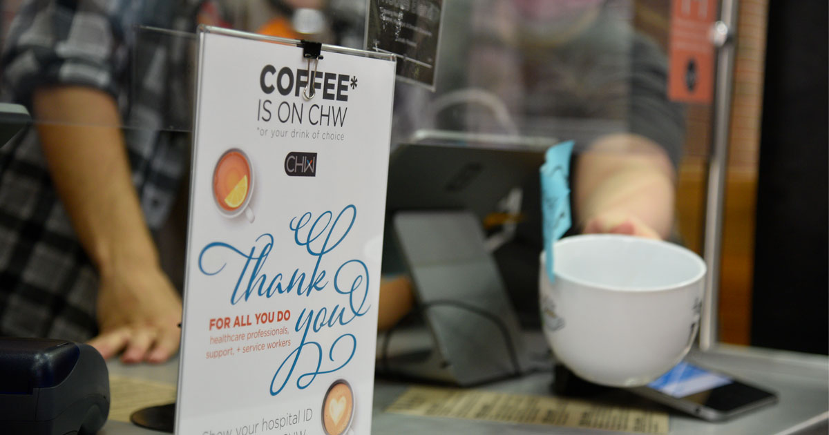 CHW thanks healthcare workers with free drinks at Opus Coffee in Gainesville, Fl