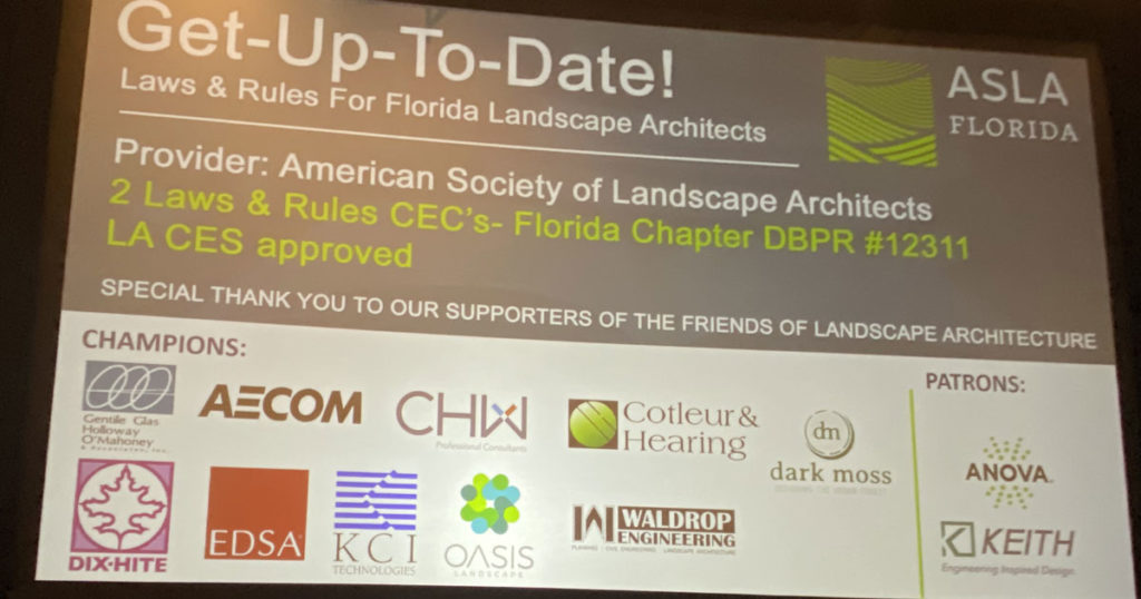 Last week, our Policy Guru and Vice President, E.J. Bolduc III, joined the ASLA Florida Chapter and 450 of our closest friends at the 2021 #WalktheWalk Conference for a “GAC Laws + Rules Get Up To Date” session. 